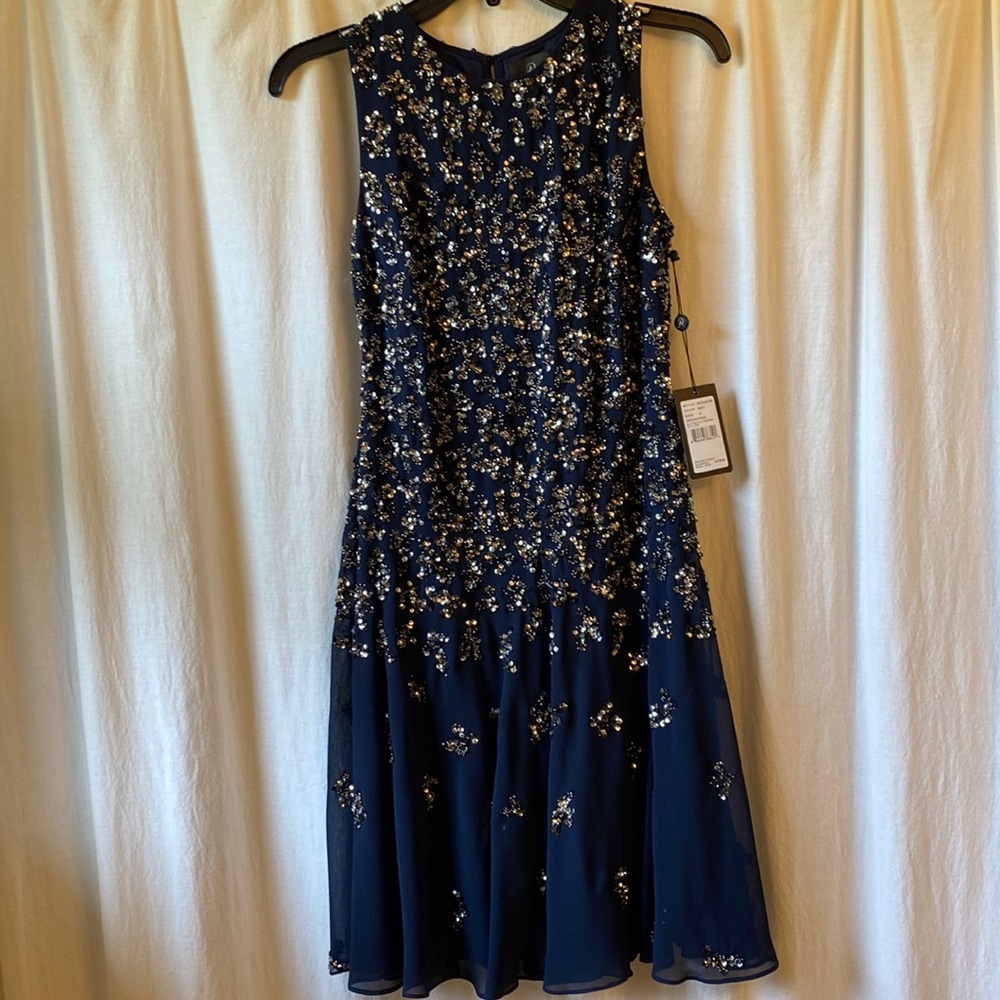 NWT Adrianna Papell navy beaded dress size 4